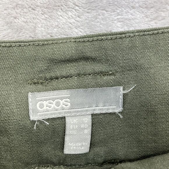 ASOS  Button Front Short Size 8 Olive Green High Rise Tie Belt Pleats  Tailored - Picture 5 of 12